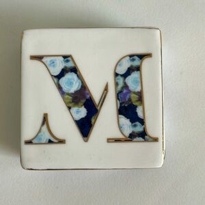 Anthropologie "M" Monogramed Covered Ring/ Trinket Dish